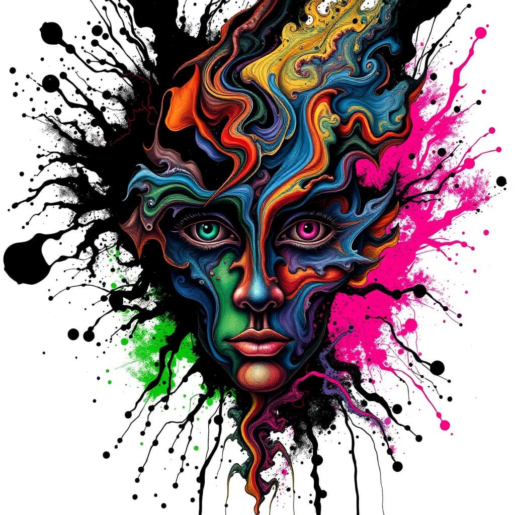 Fractal Face Emerges in Ink Splatter Art