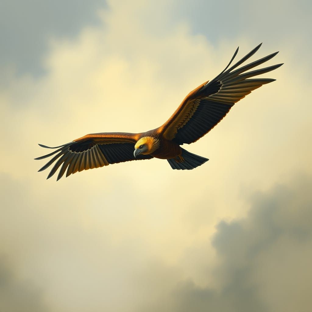 Condor Soaring in Misty Skies: Detailed Digital Painting