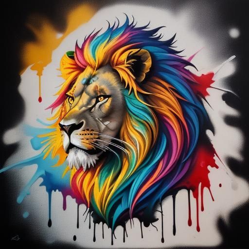 Lion Tattoo in Graffiti Splash Art Style