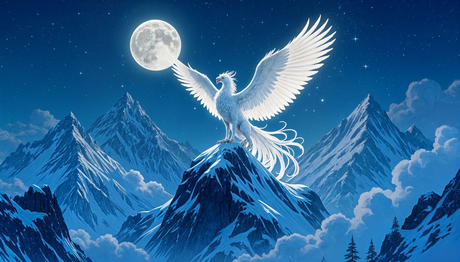 Starlight Griffin on Snowy Peak: Art Nouveau Fairytale