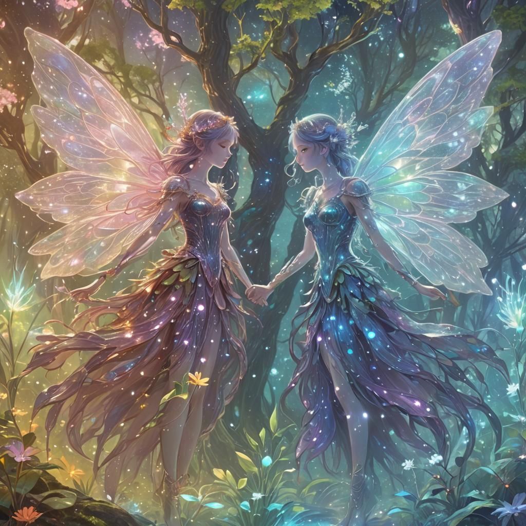 Magical Fairy Twins in Cosmic Anime Fantasy Art