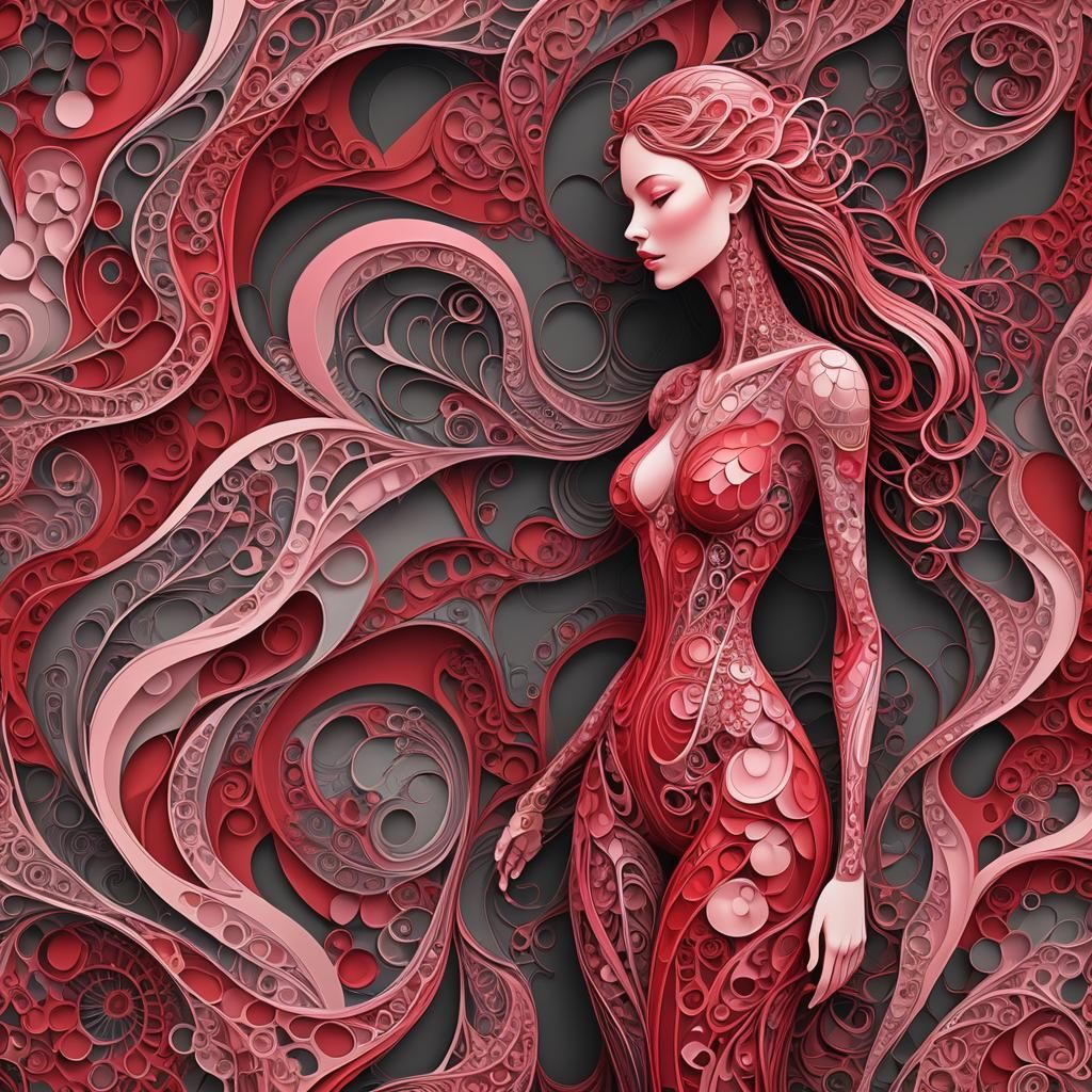 Abstract Woman with Musical Heart Vibrations