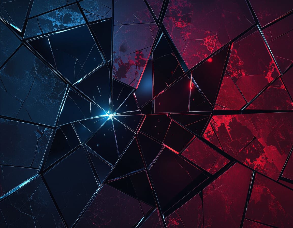 Abstract Modern Wounds as Fractured Glass on Metal