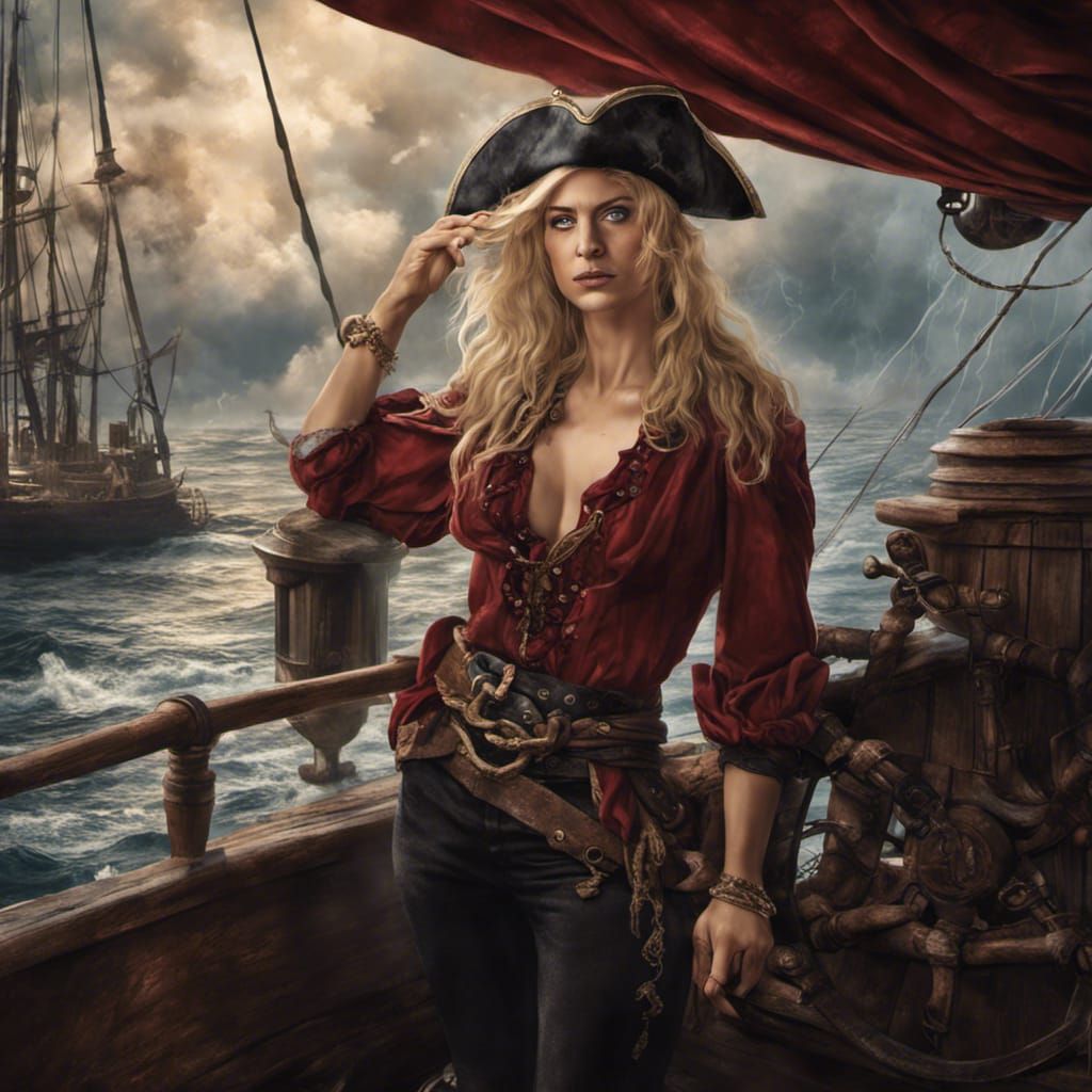 Woman Pirate Portrait on Ship, Detailed Matte Painting