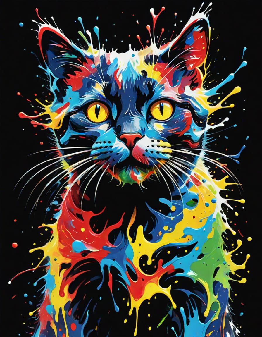 Abstract Feline Form in Vibrant Splatter Art