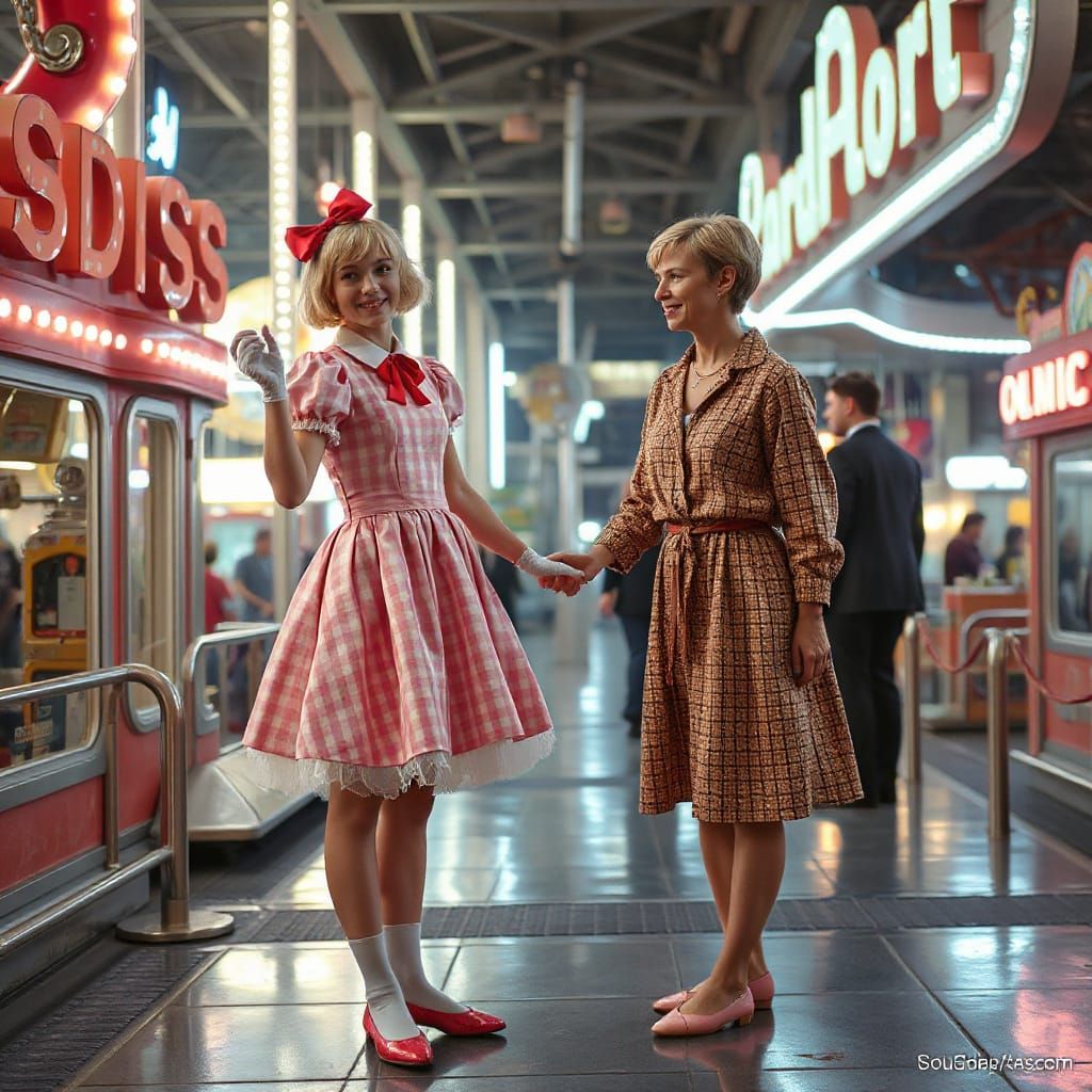 Dapper Young Man in Pink Gingham Frilly Dress in Futuristic ...