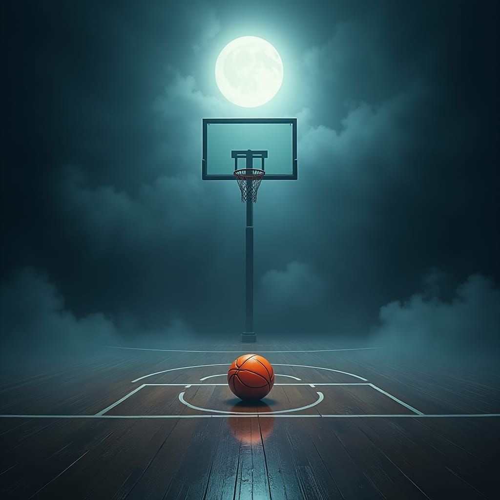 Mystical Basketball Court with Glowing Ball