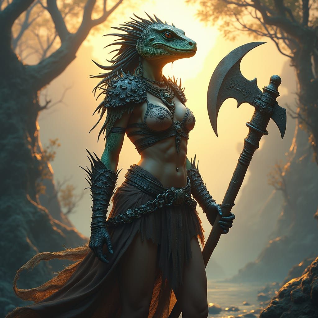 Regal Lizardfolk Barbarian in Primeval Splendor