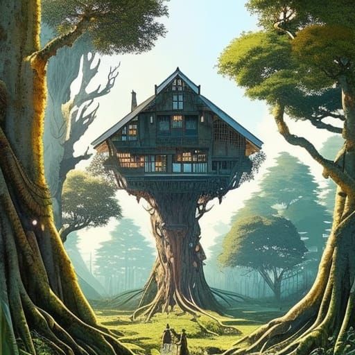 Forest Hut in Tree: Solarpunk Victorian Architecture