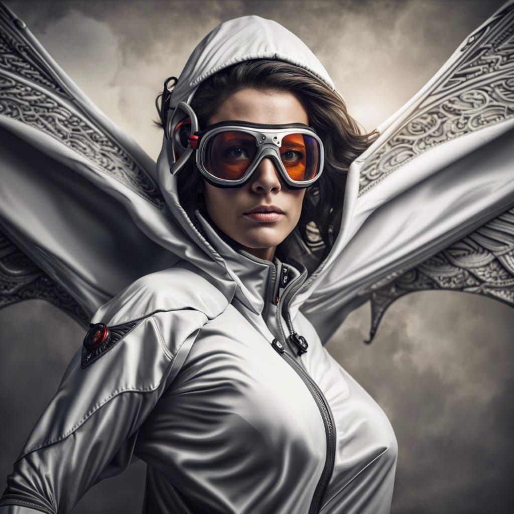 Woman Models Wingsuit in Hyperrealistic Studio Shot