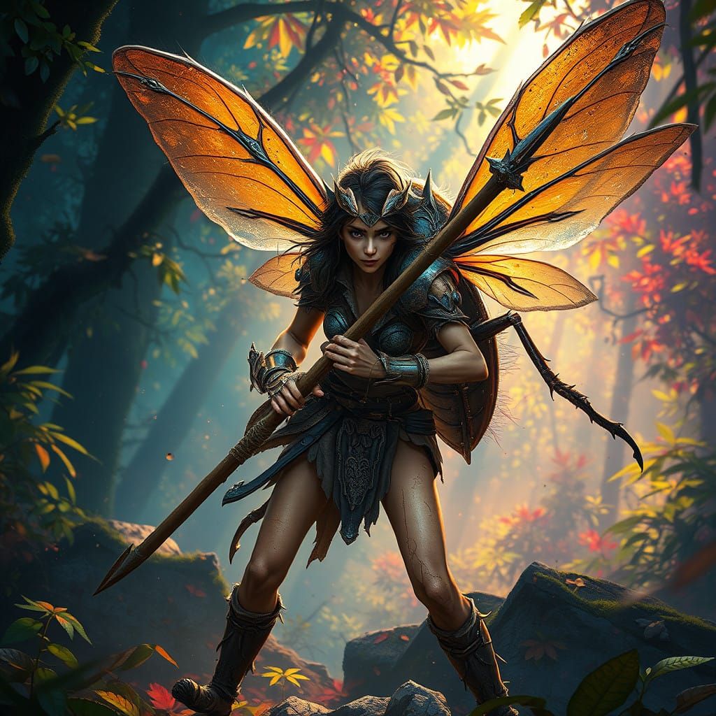 Battle Fairy Confronts a Giant Beetle