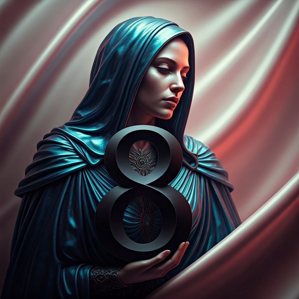 Gothic Fairy Holding Eight in Iridescent Blue Robe