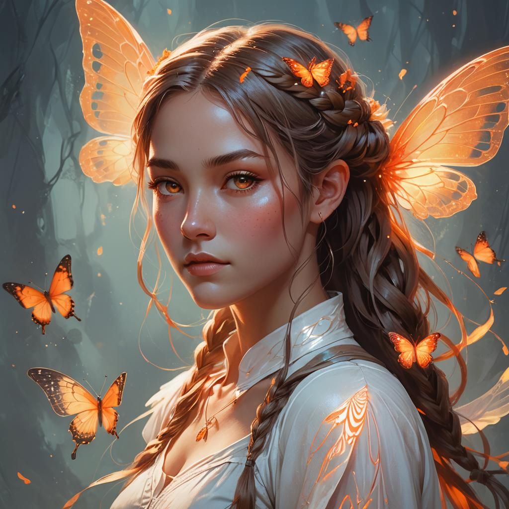 Luminous Fairy Portrait with Butterfly Wings