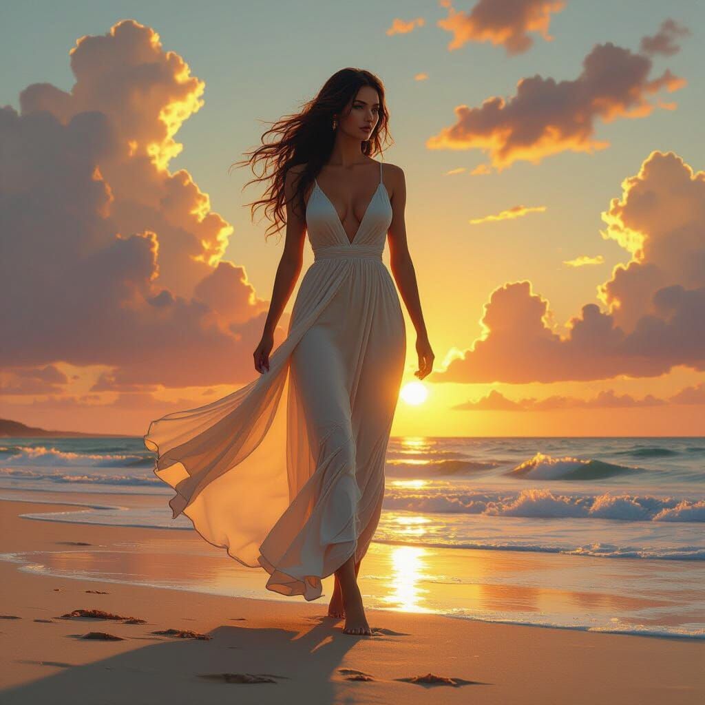 Giantess on Beach at Golden Hour