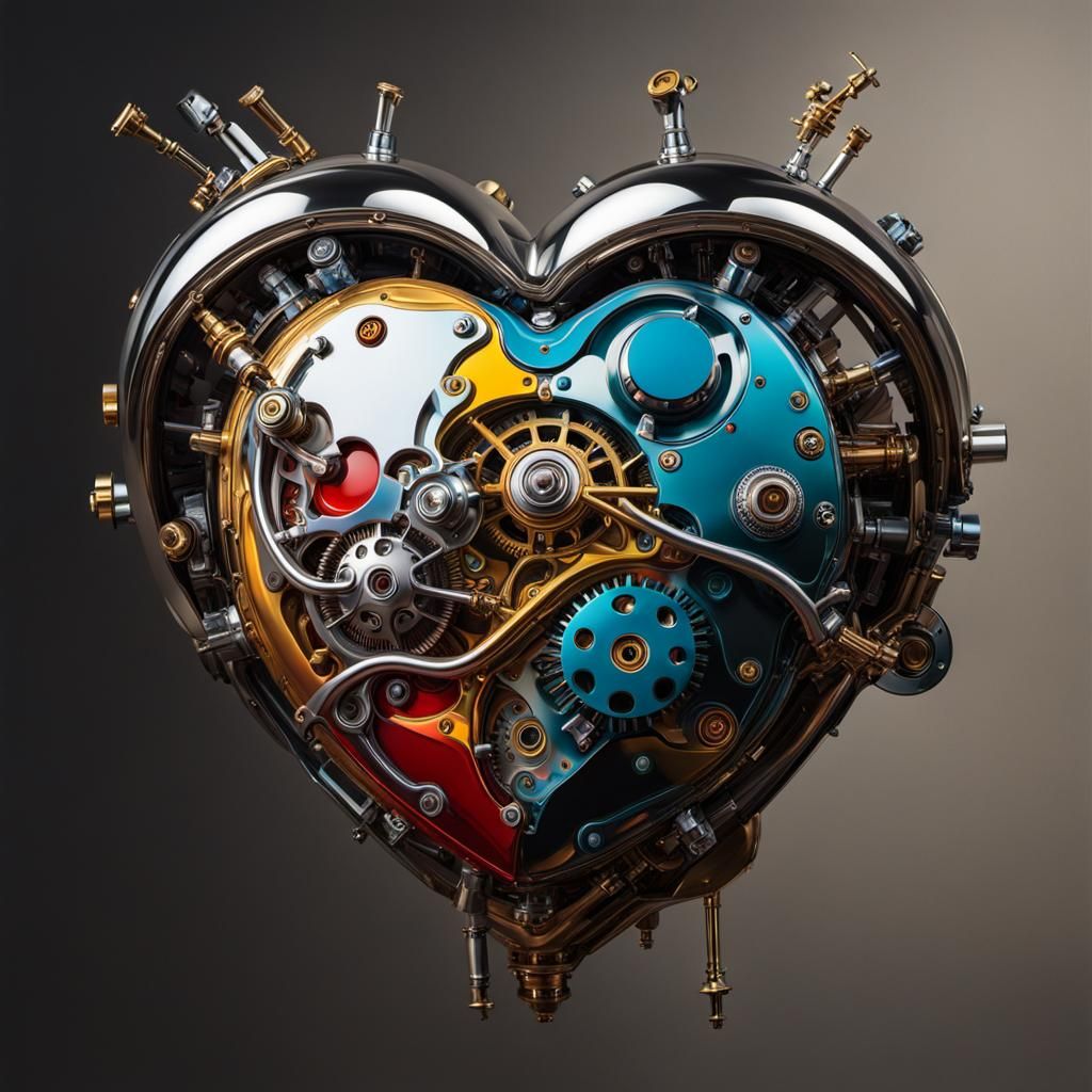 Intricate Mechanical Heart in Surreal Style