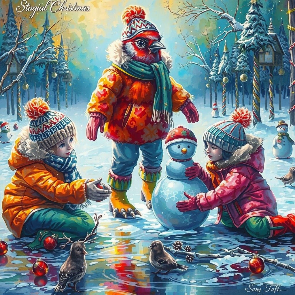 Whimsical Robin in Vibrant Christmas Wonderland