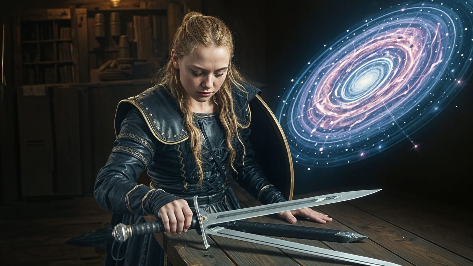 Norwegian Shield Maiden Sharpening Sword with Galaxy