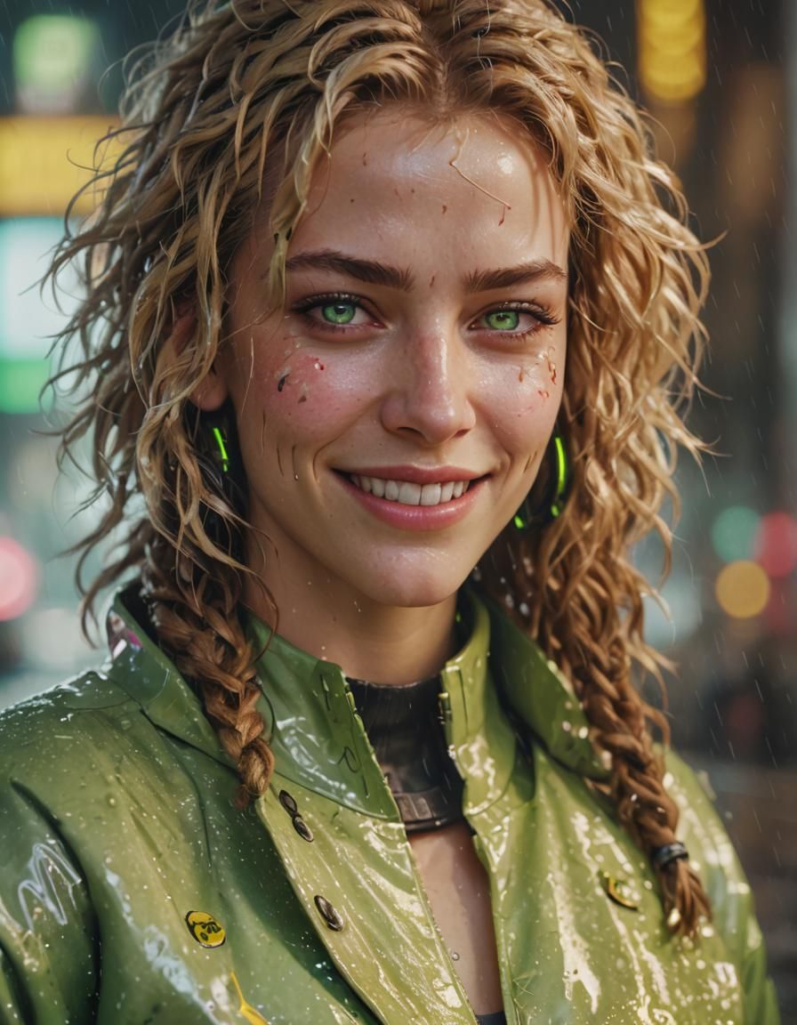 Cyberpunk 2099 Portrait of a Smiling Woman