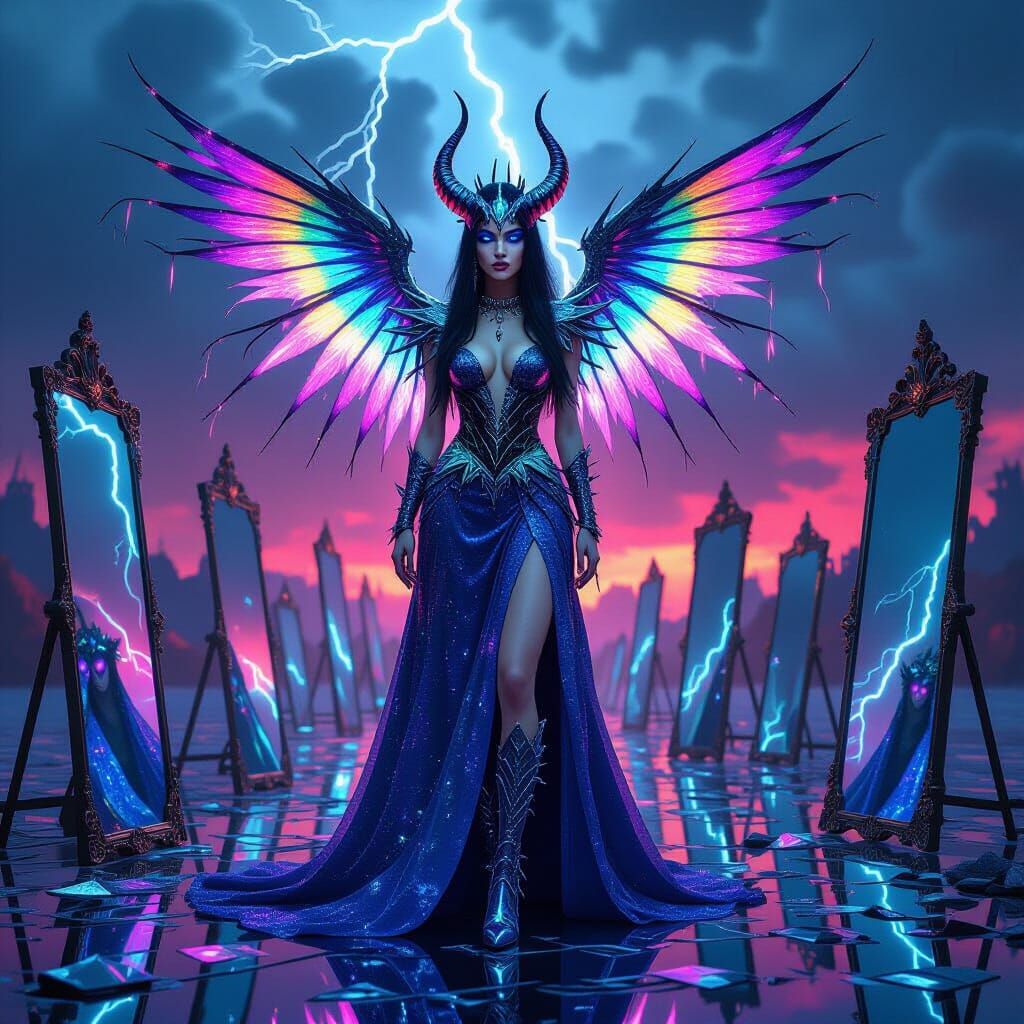 Gothic Goddess with Shattered Mirrors in Digital Painting