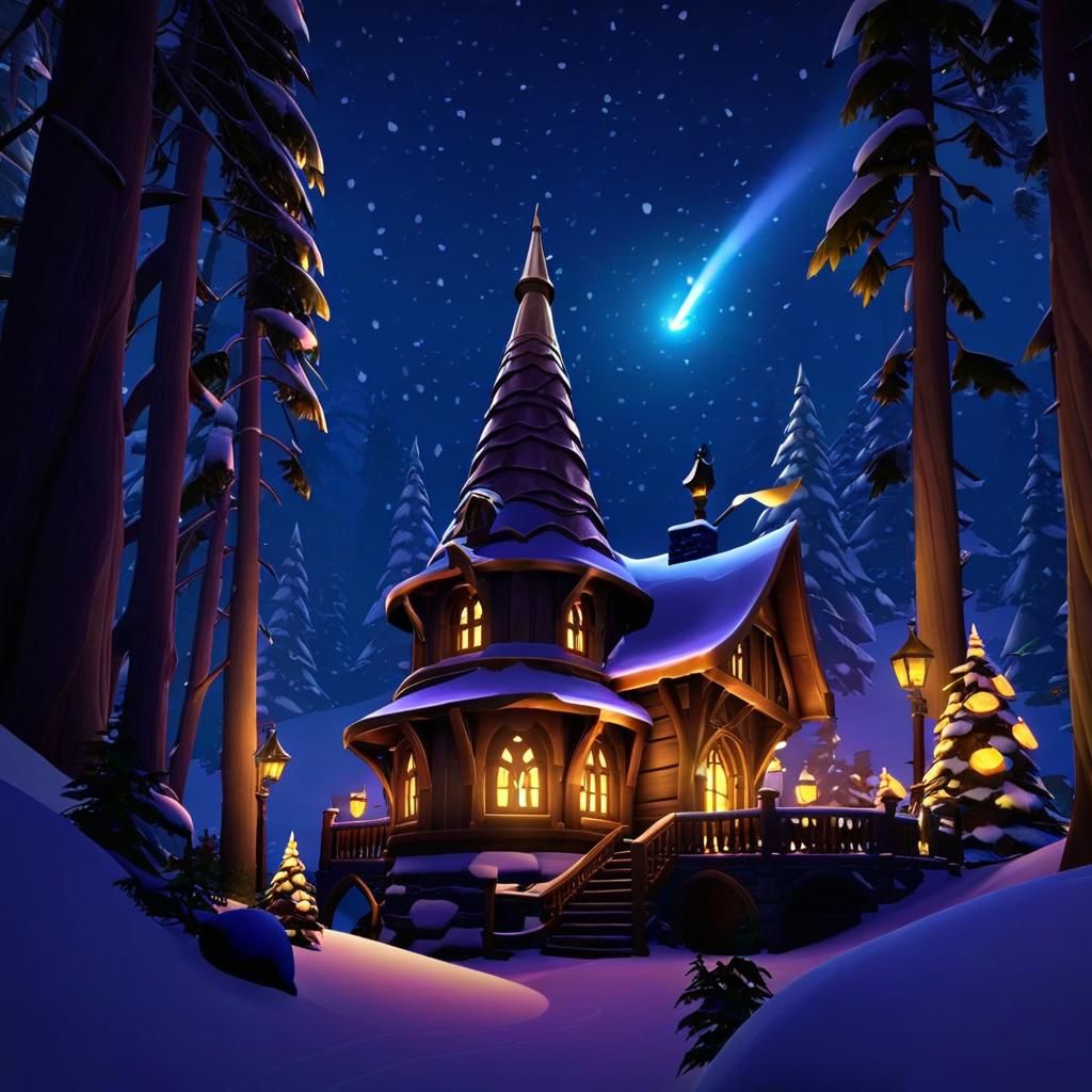 Dark Wizard in Snowy Torchlight Game Scene