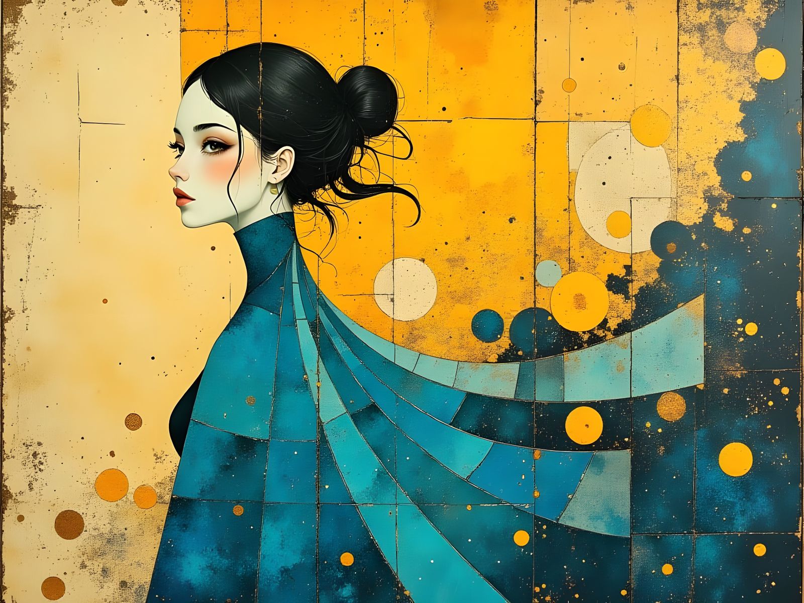 Elegant Blue Quilted Gown in Surreal Minimalist Style