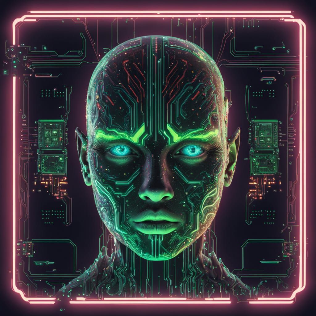 Code Face in Cyberpunk Matrix Aesthetic