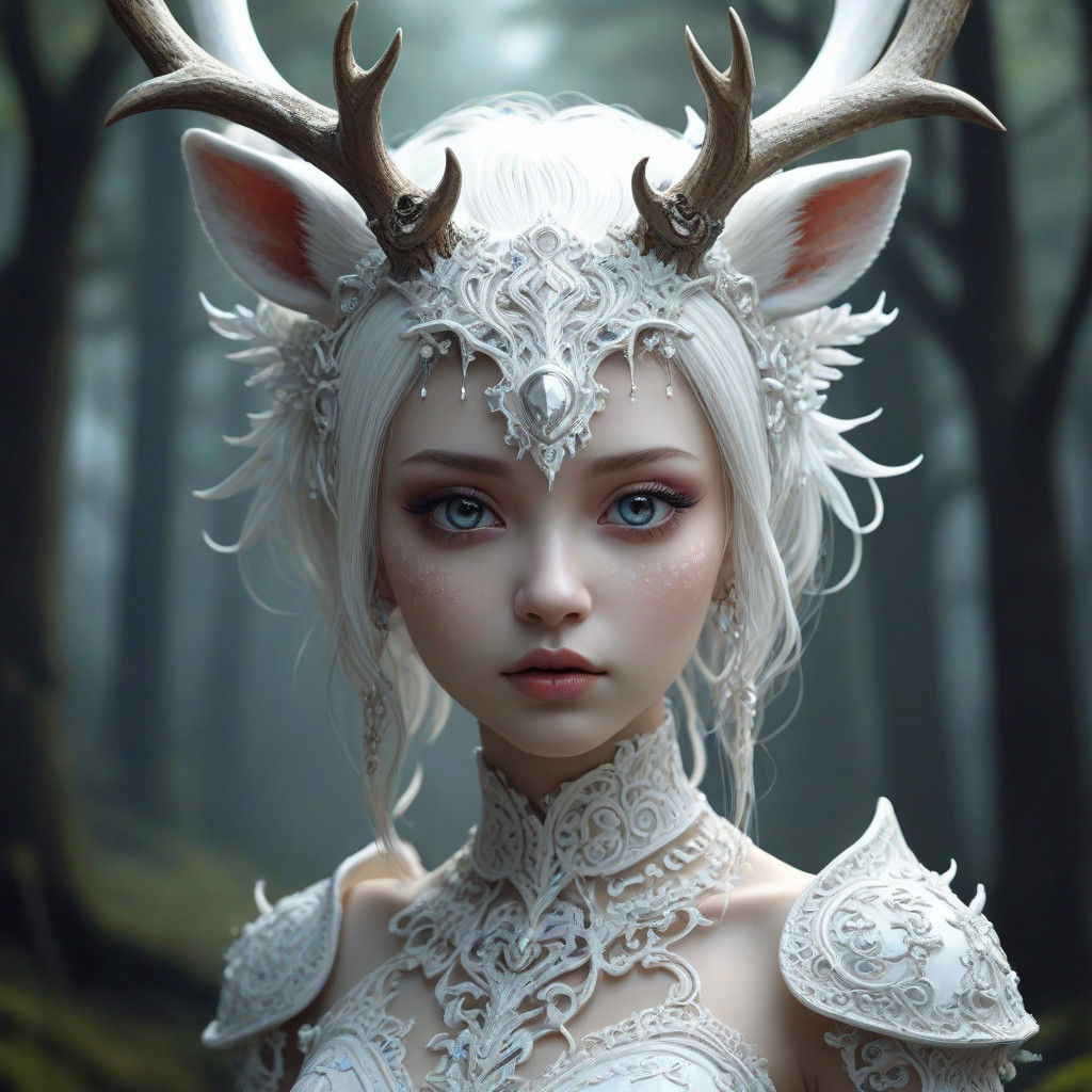 Chibi Ghost Deer with Intricate Motifs in Vibrant Colors