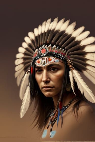 Regal American Indian Chief Portrait in Digital Art Style