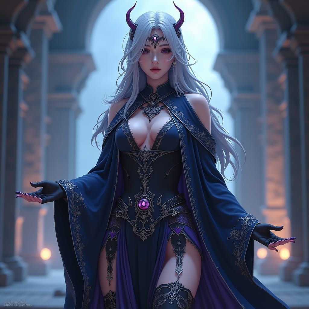 Elegant Shadar-Kai Sorcerer-Cleric in Anime Style