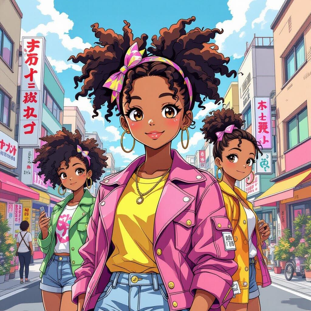 Anime Girls in Tokyo Streetscape, Mokona Style