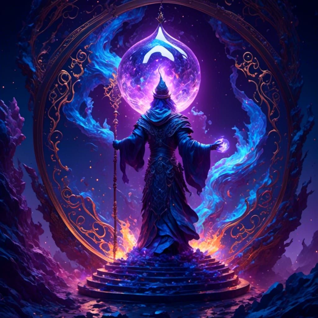 Obsidian Lantern with Purple Glow and Blue Flame