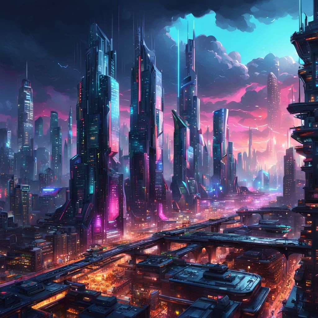 Futuristic Cityscape with Gleaming Skyscrapers