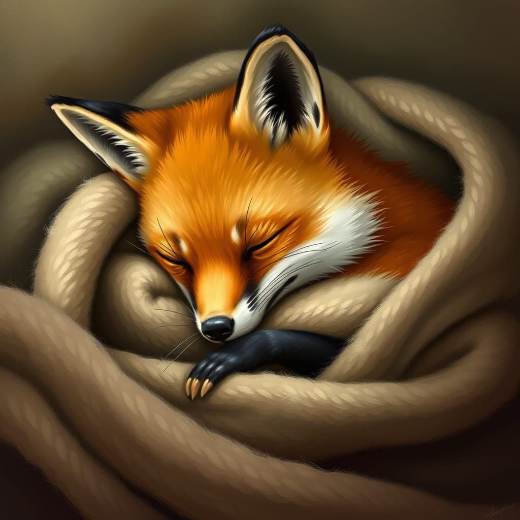 Realistic Fox Snuggled Up in Cozy Blanket