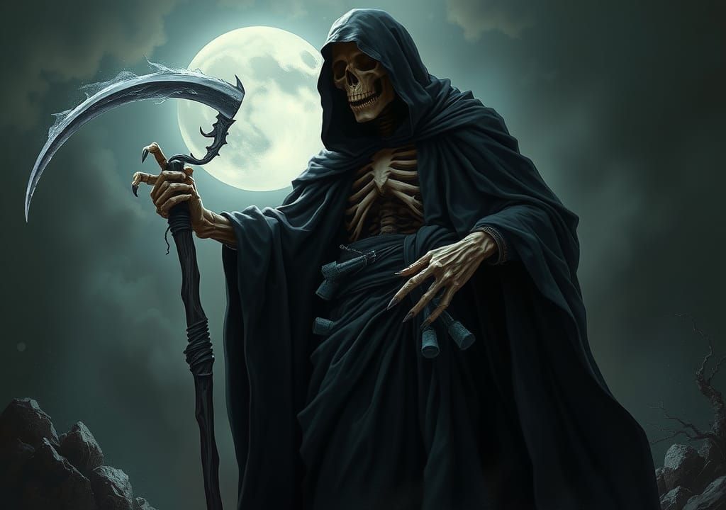 Grim Reaper in Gothic Landscape Painting