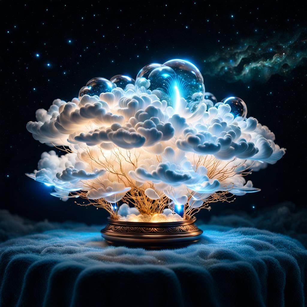 Bioluminescent Lightning in Floating Glass Cloud