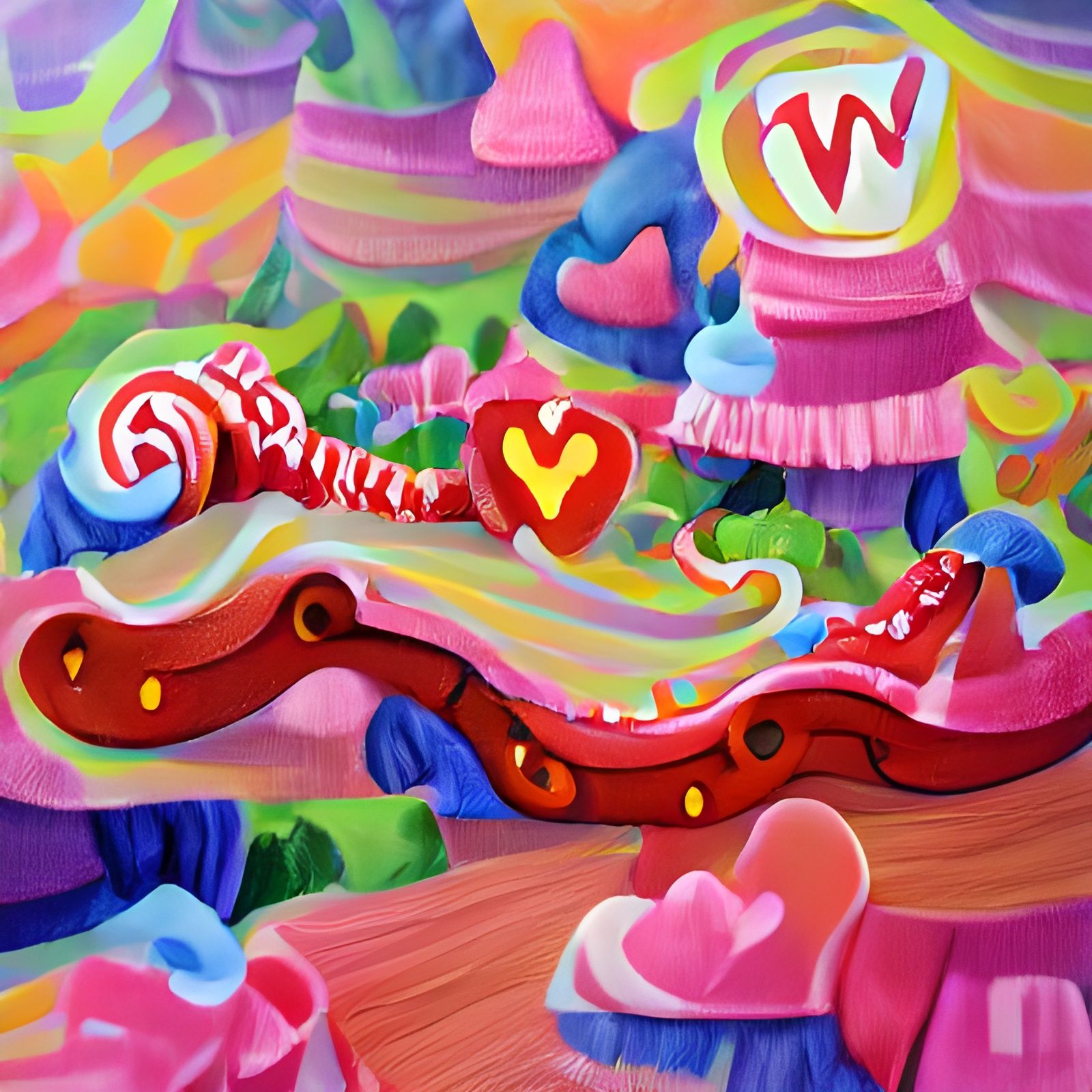 Vibrant Candyland Wonderland with Gouache Swirls