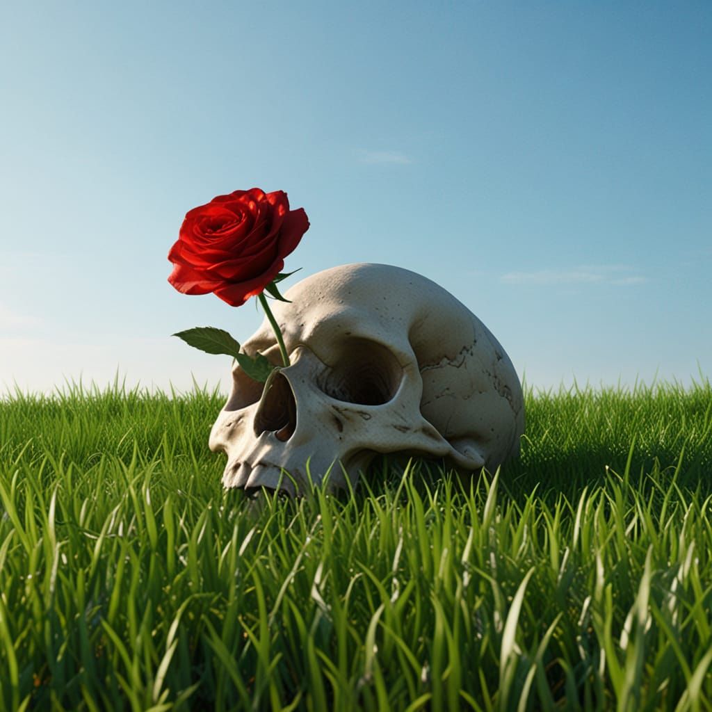 Hyperrealistic Skull and Rose in Ultra Detail