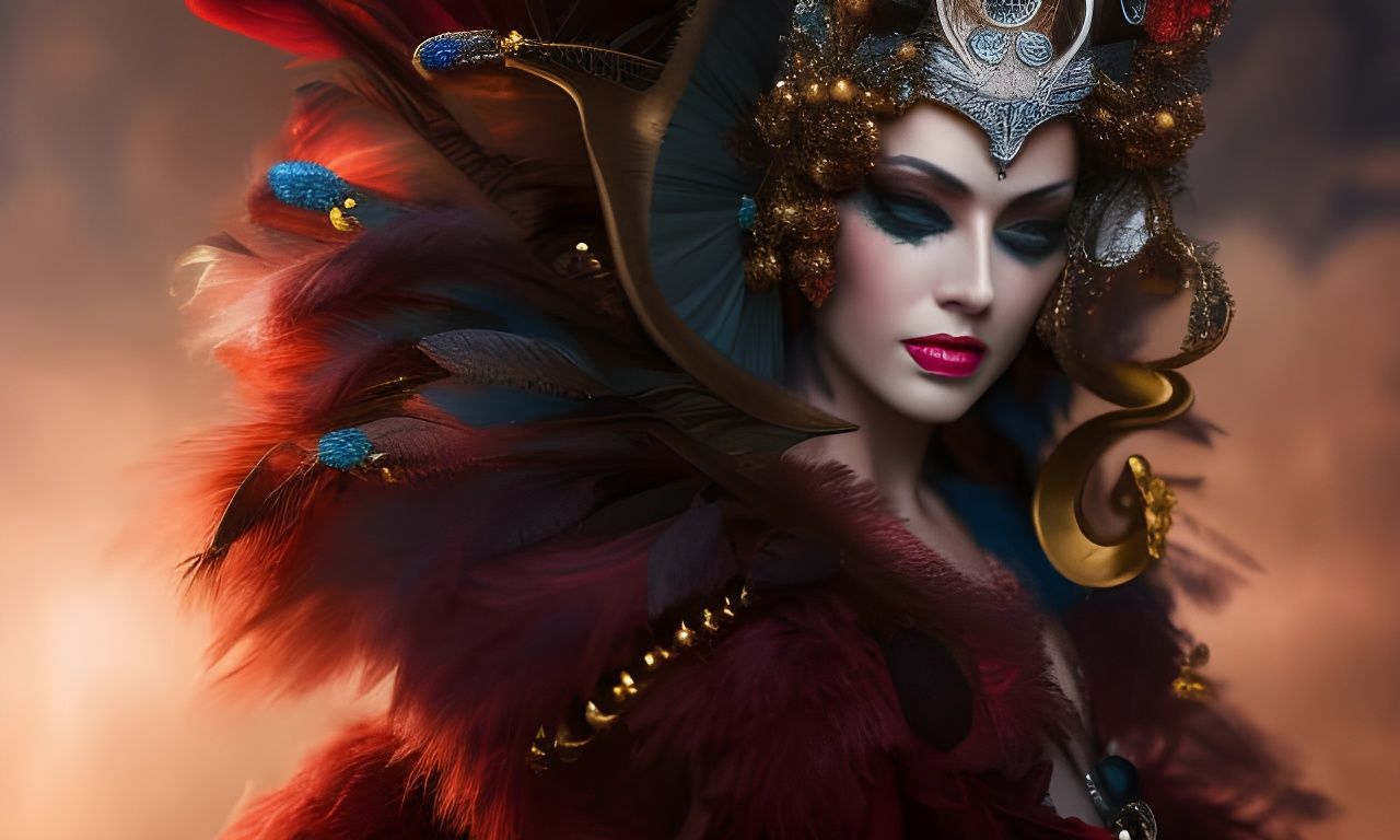 Rococo Masquerade Ball Portrait in Cyberpunk Style