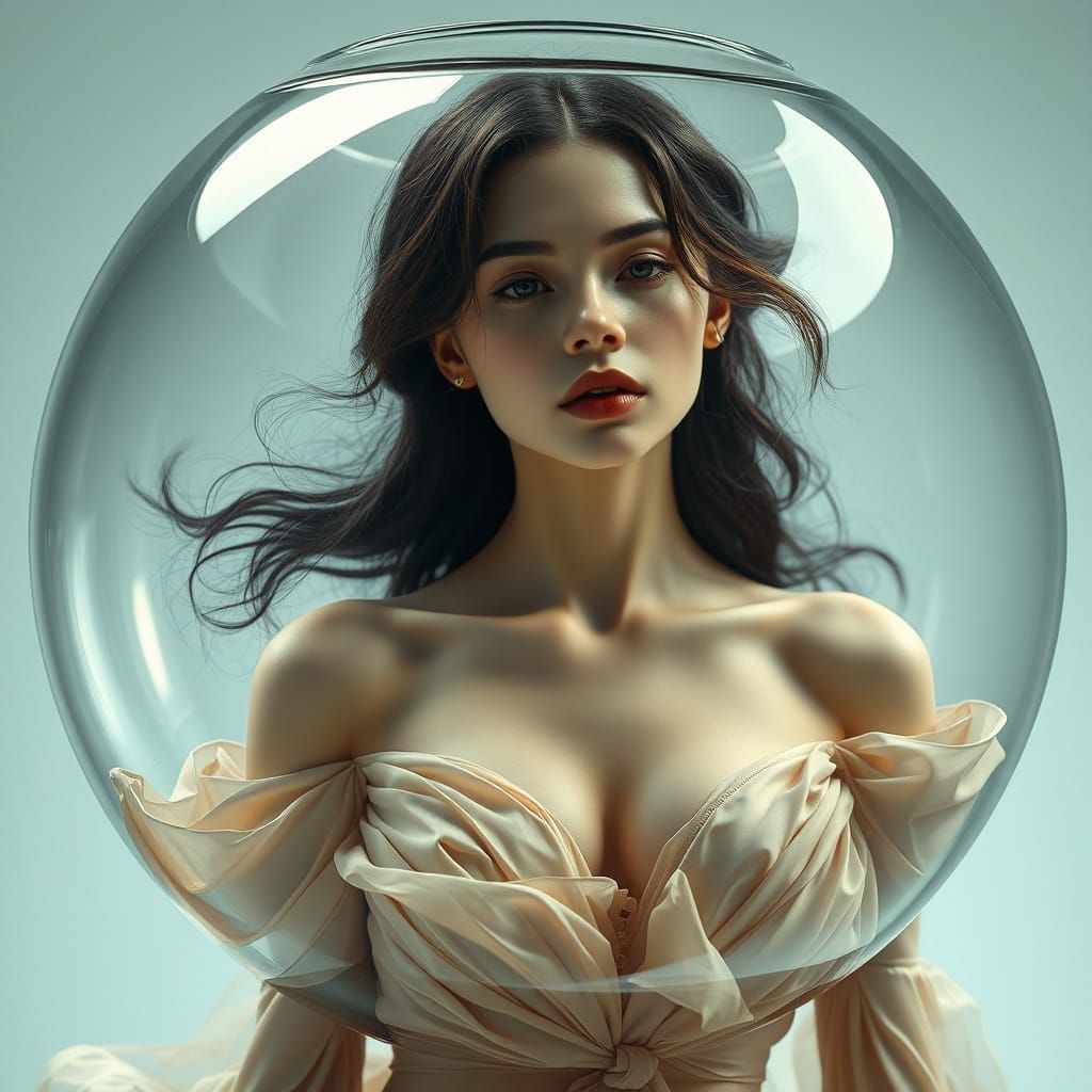 Ethereal Woman Trapped in a Glass Vessel