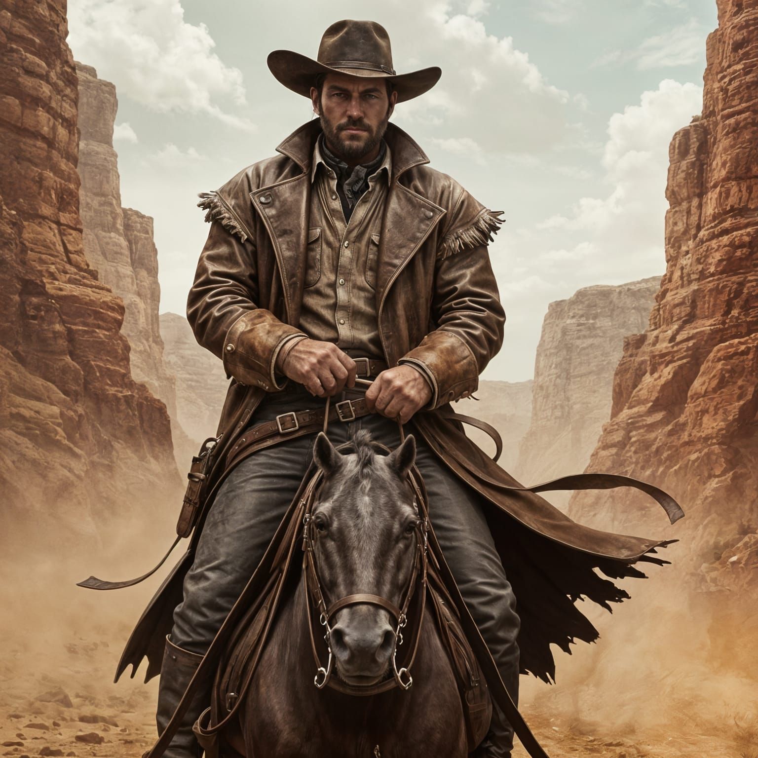 Cowboy in Leather and Hide Outfit