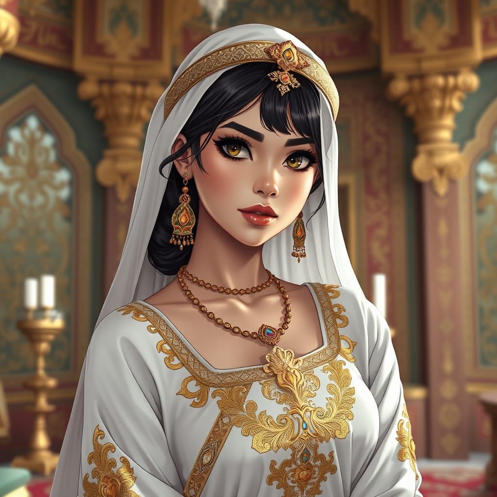 Modern Arabian Girl in Vibrant Arabic Costume