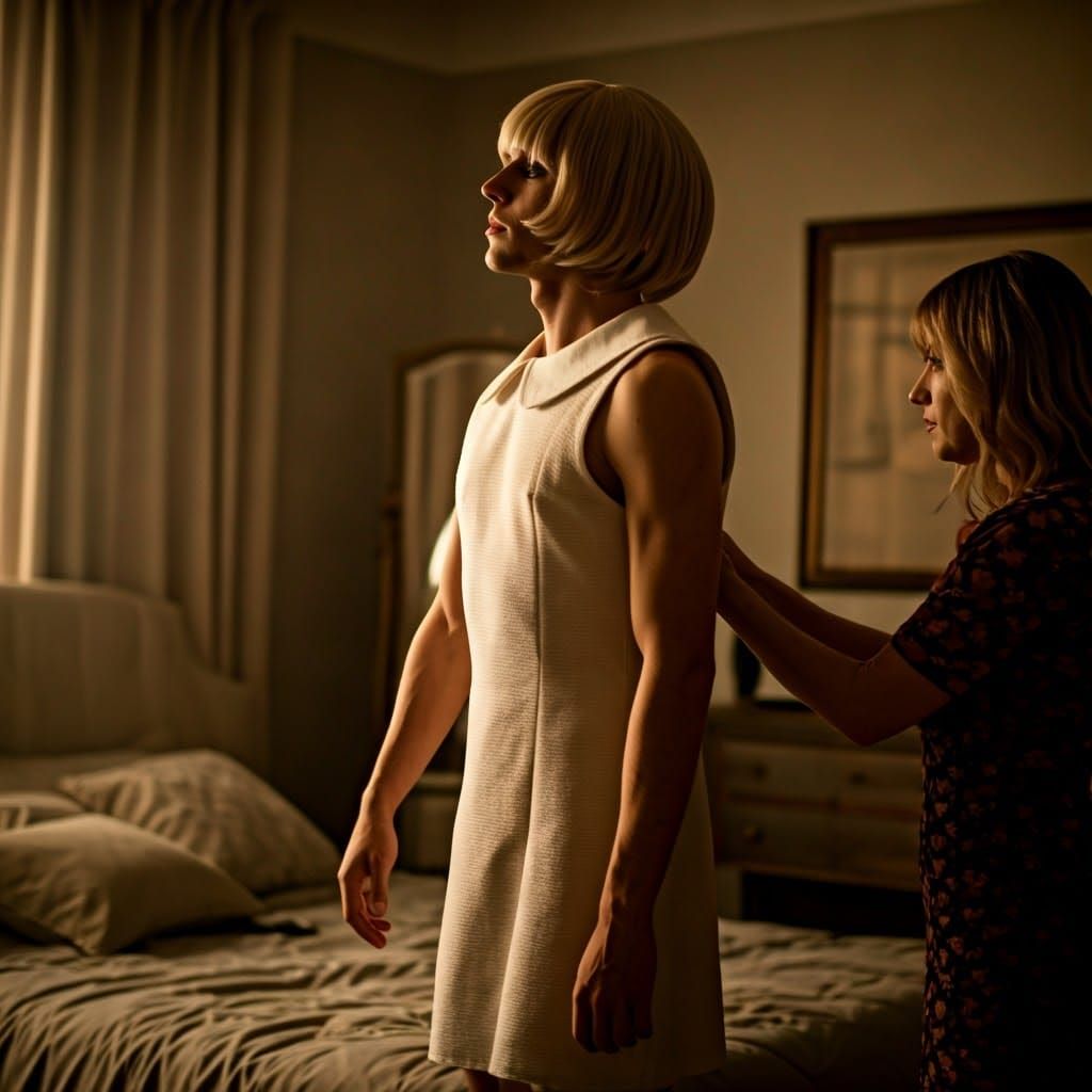 Intimate Moment of Crossdressing Reveal in Soft, Cinematic L...