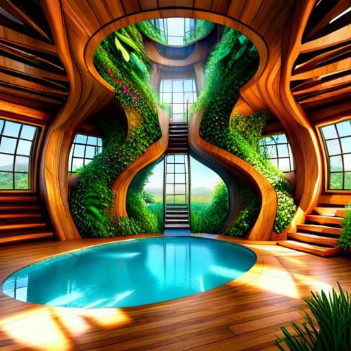 Futuristic Treehouse Pool at Golden Hour