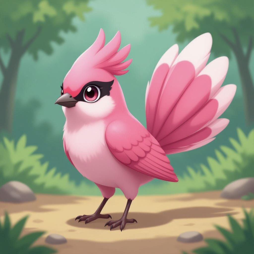 Pink Bird Pokémon with Long Feather Tail