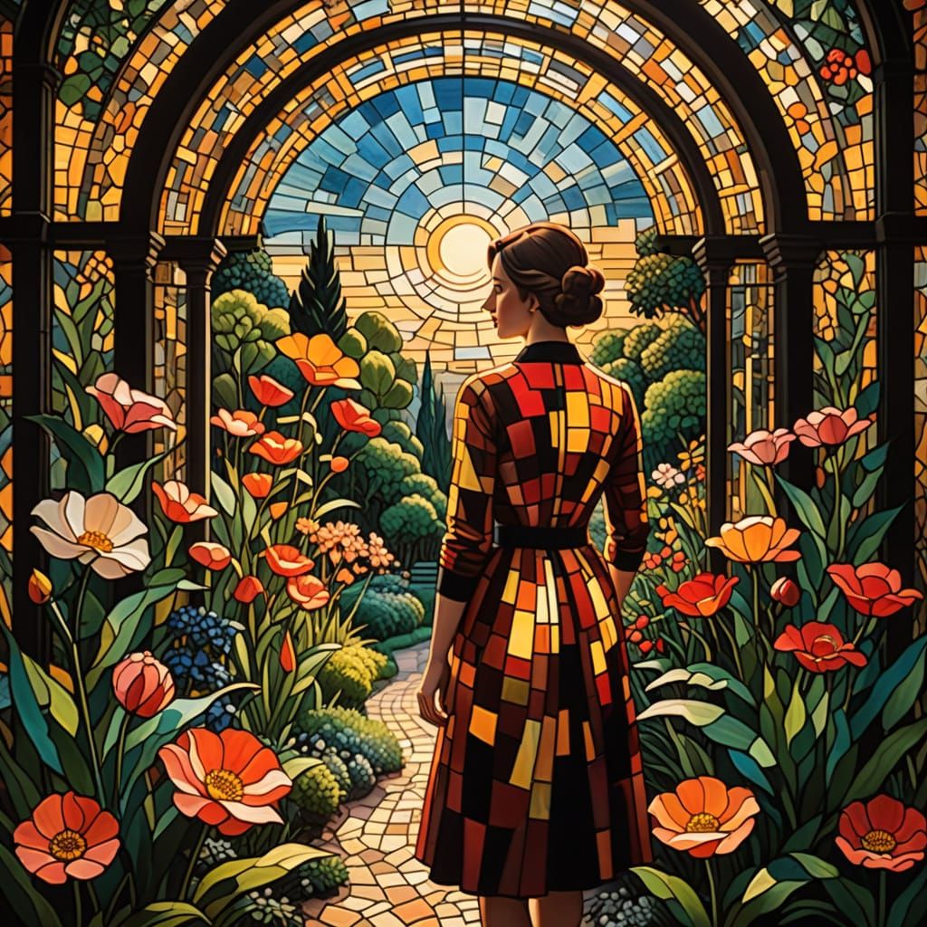 Vibrant Vorticism Garden Scene in Impasto Style