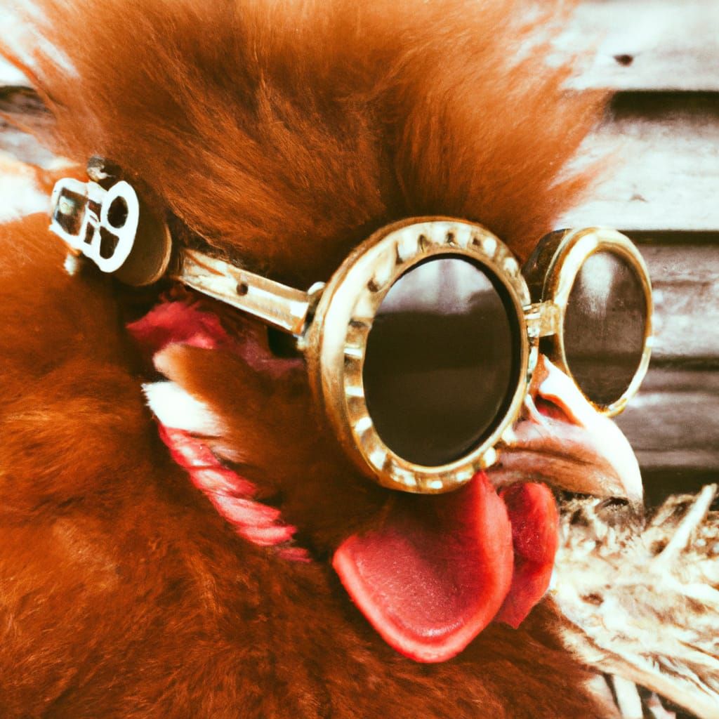 Steampunk Rooster Portrait with Auburn Holographic Feathers