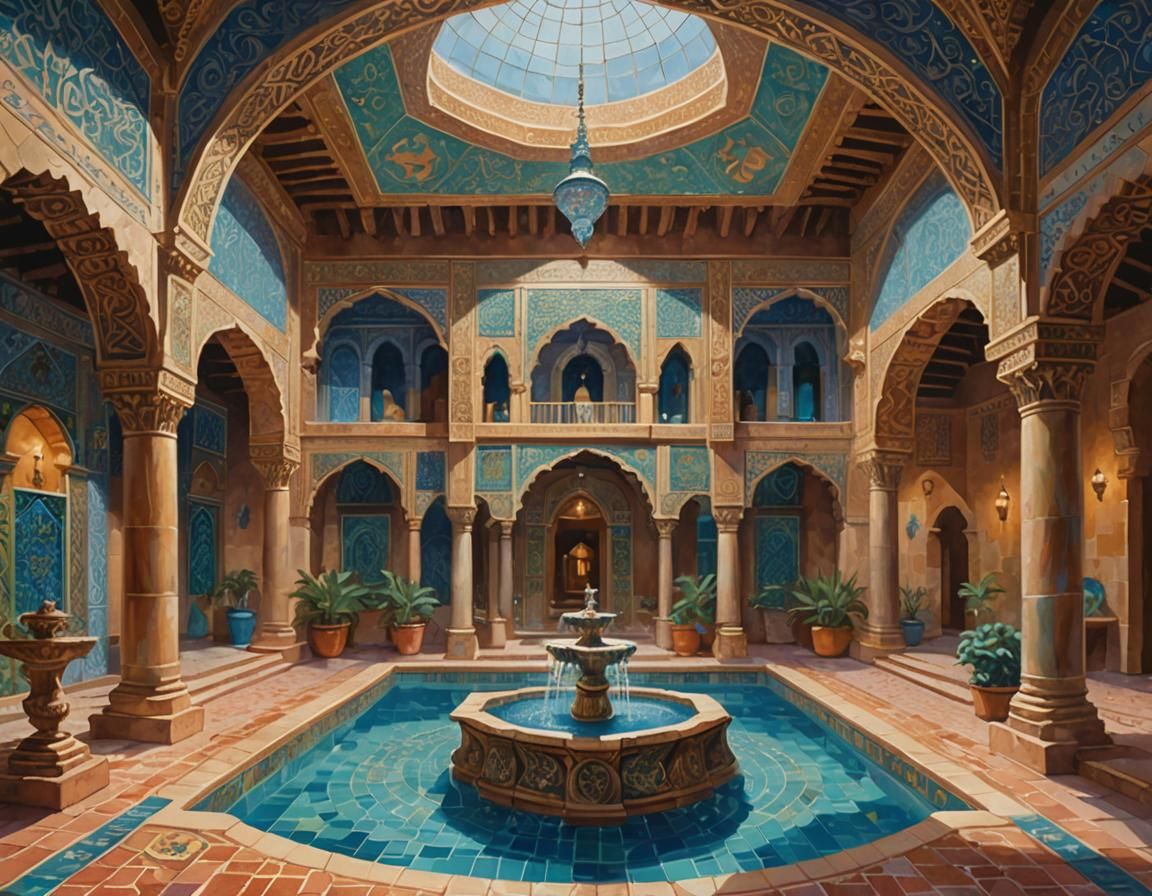 Genie's Palace Interior in Gouache Style