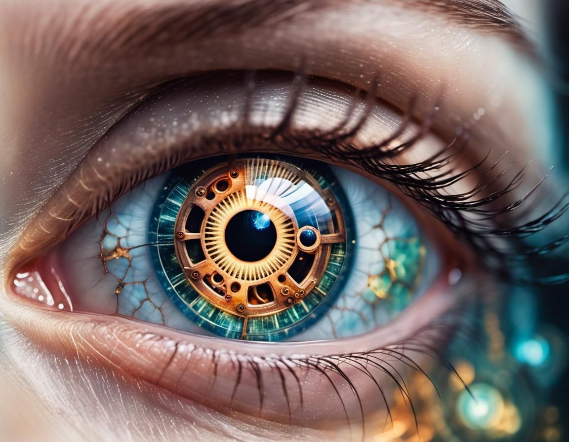 Steampunk Eye with Nebula, Macro Watercolor Illustration