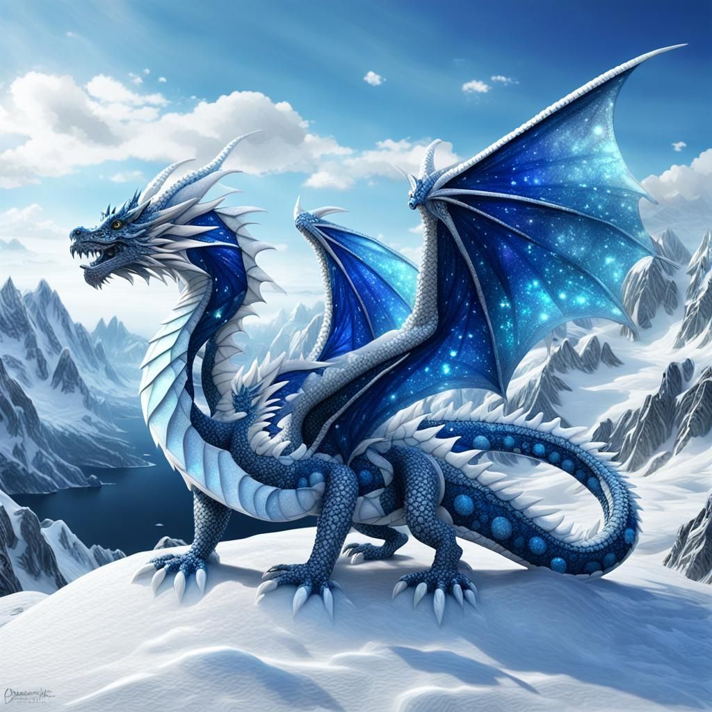 Icy Crystal Dragon in a Shimmering Landscape