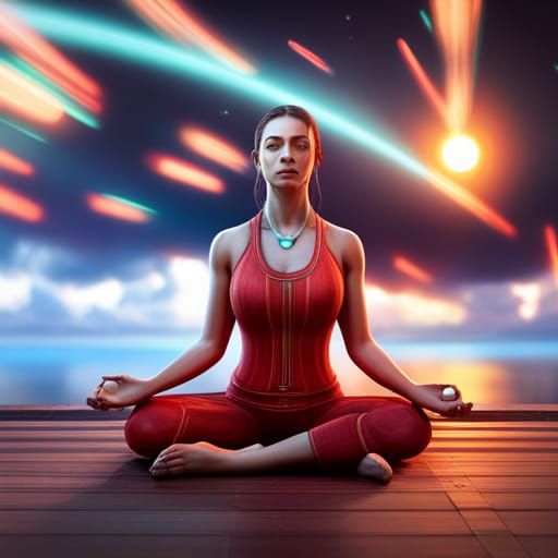 Meditative Woman in Tranquil 3D Yoga Retreat